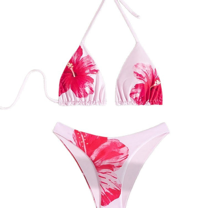 Dame triangel-bikini med blomstret design og justerbare stropper Skovae
