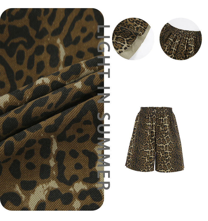 Dame fritidsbukser i leopardmønster med elastisk talje og blødt stof Stilla