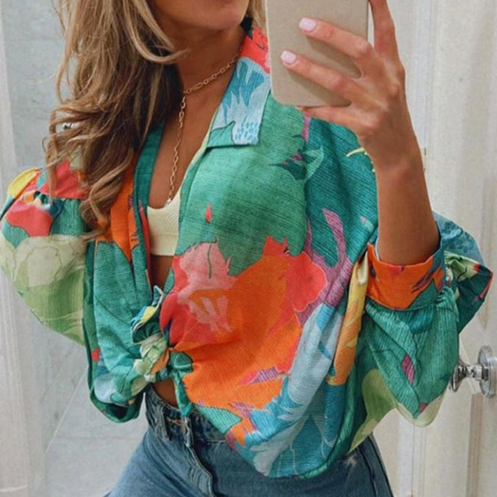 Dame Trendy Bluse Jakke med Blomsterdesign og Plus Size Stilla