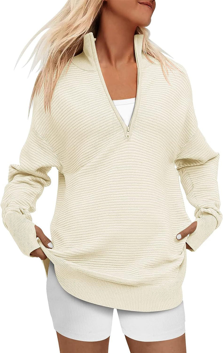 Dame Oversized Pullover med Ståkrave og Lynlås Stilla
