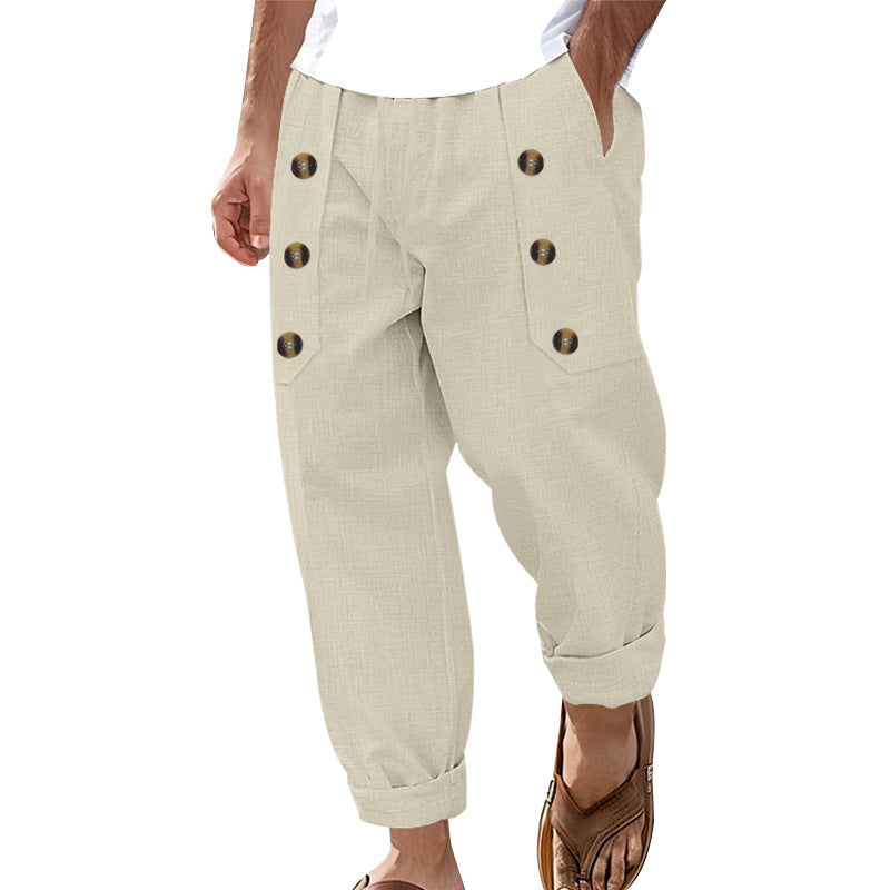 Herrer casual Cargo-bukser med dekorative knapper og elastisk talje Stilla