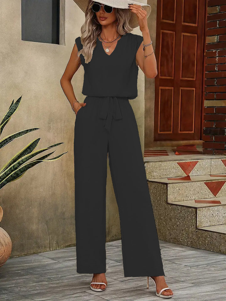 Dame Elegant Jumpsuit med vidde ben og V-udskæring Stilla