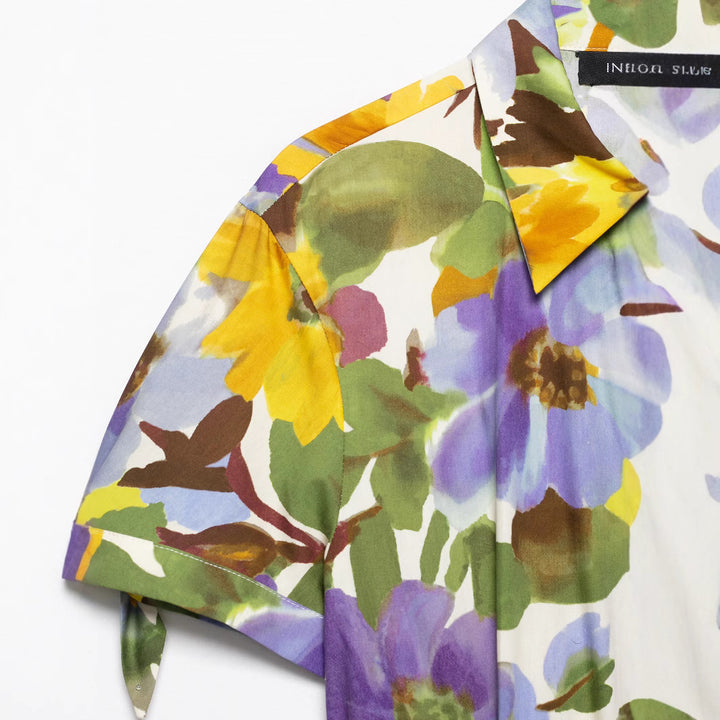 Dame blomsterprint skjortekjole med bælte Stilla