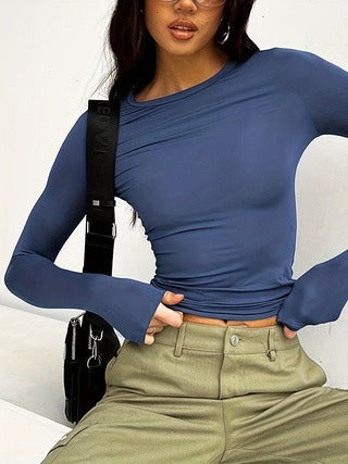 Dame T-shirt med elastisk materiale og langærmet Stilla