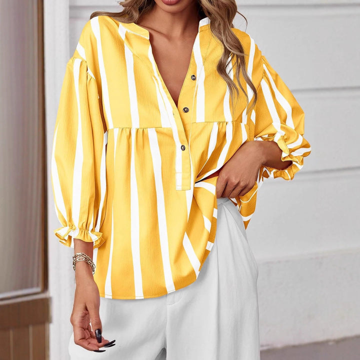 Dame oversized Bluse med stribemønster og knapliste Stilla
