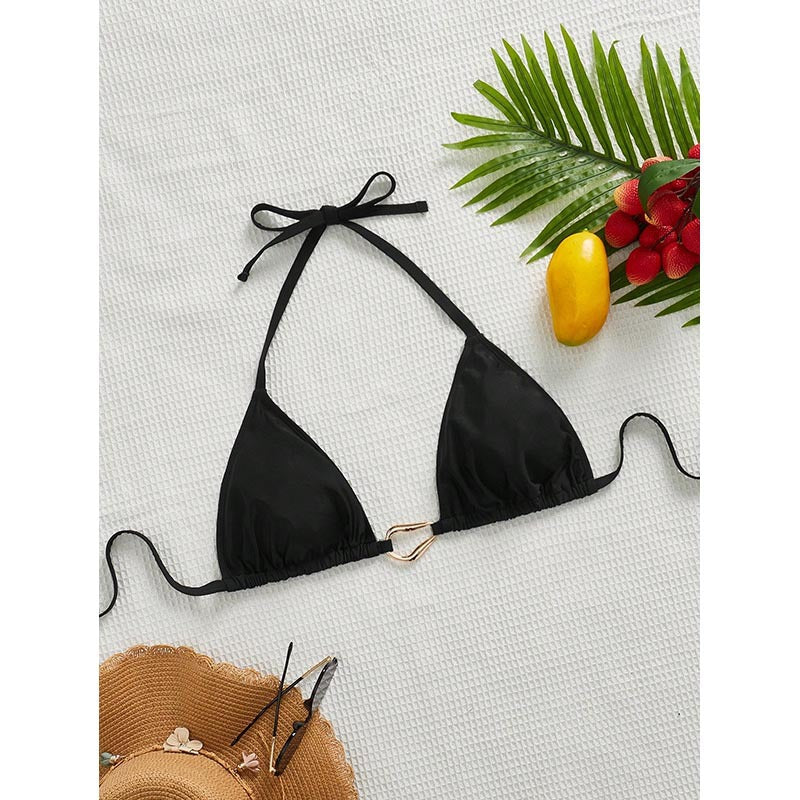 Dame trekant-bikini top med justerbare stropper og elegant guldspænde Skovae