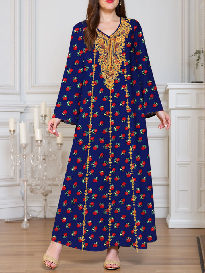 Femme Elegant Blomster Maxi Kjole med Dekoreret Udsnit Stilla