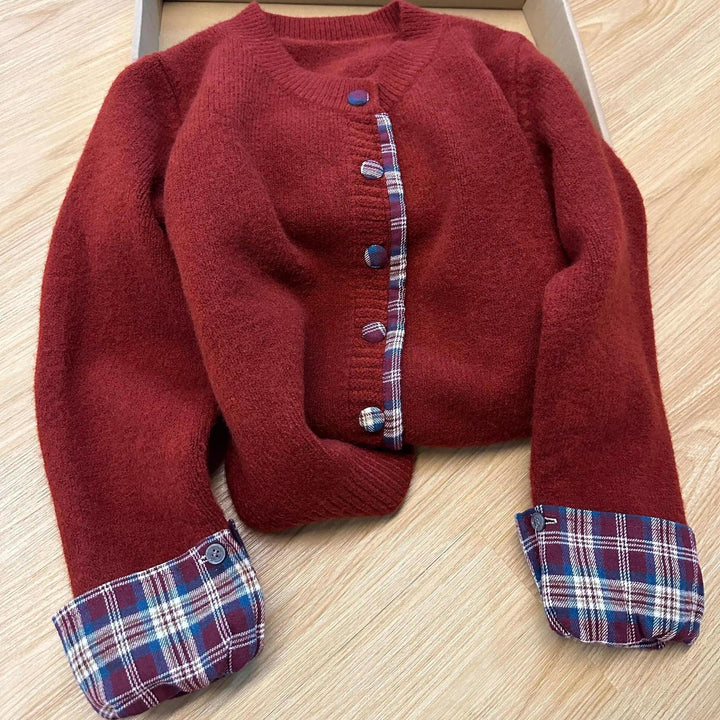 Damer Cozy Cardigan med Ternet Mønster Stilla