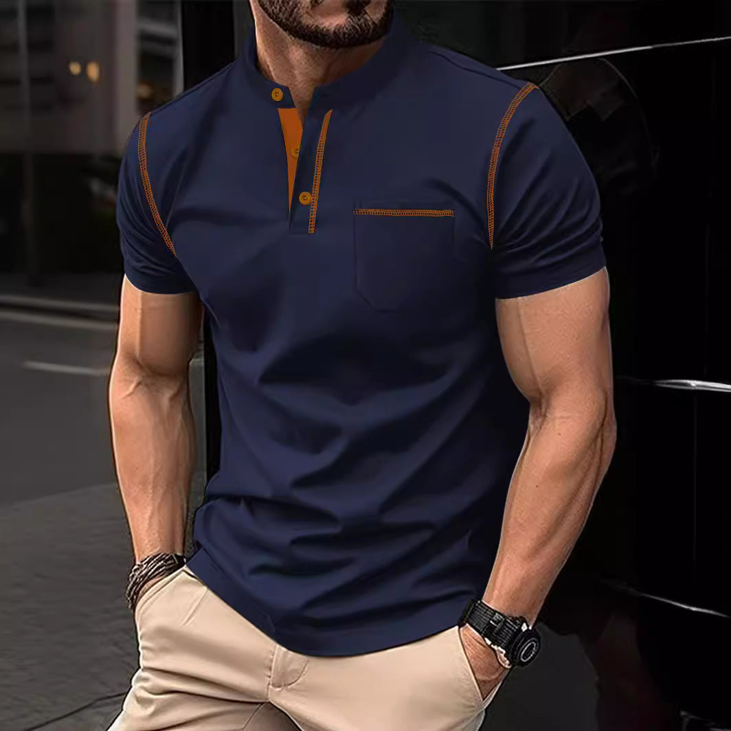 Herrer Poloshirt med høj ståkrave og stilfuld knaplukning Stilla