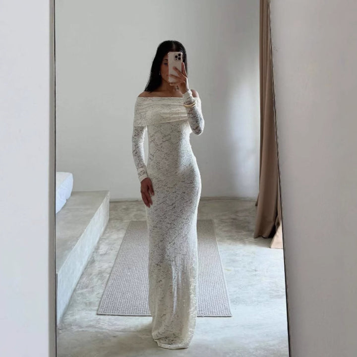 Dame Elegant Spidsedragt med skulderfri design og lange ærmer Stilla