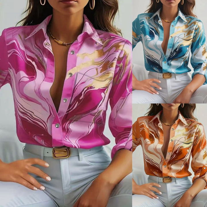 Dame Trendy Bluse med marmorert mønster Stilla