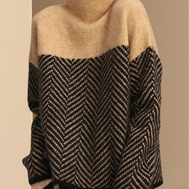 Dame stilfuld sweater med zigzag mønster og høj krave Stilla