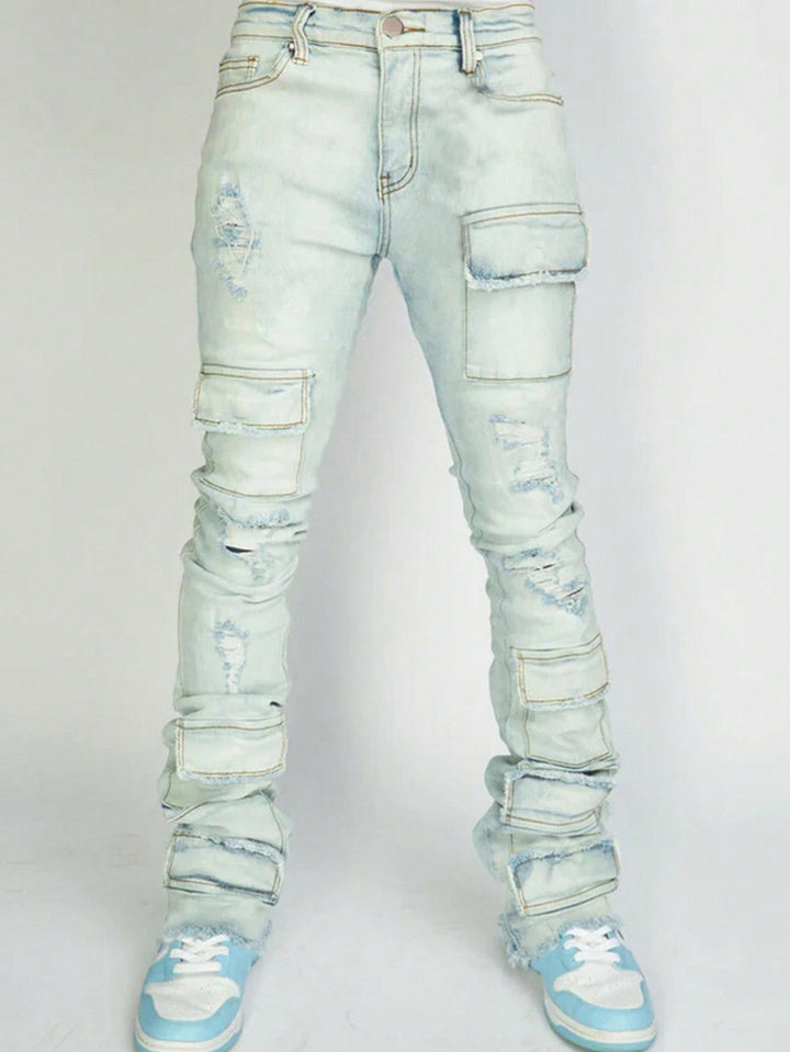 Dame cargo-jeans med dekorative lommer og moderne slidser Stilla