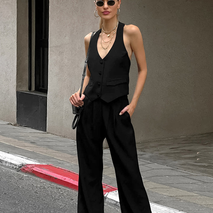 Dame Elegant Blazer med Bukse-Sæt og Høj Talje Stilla