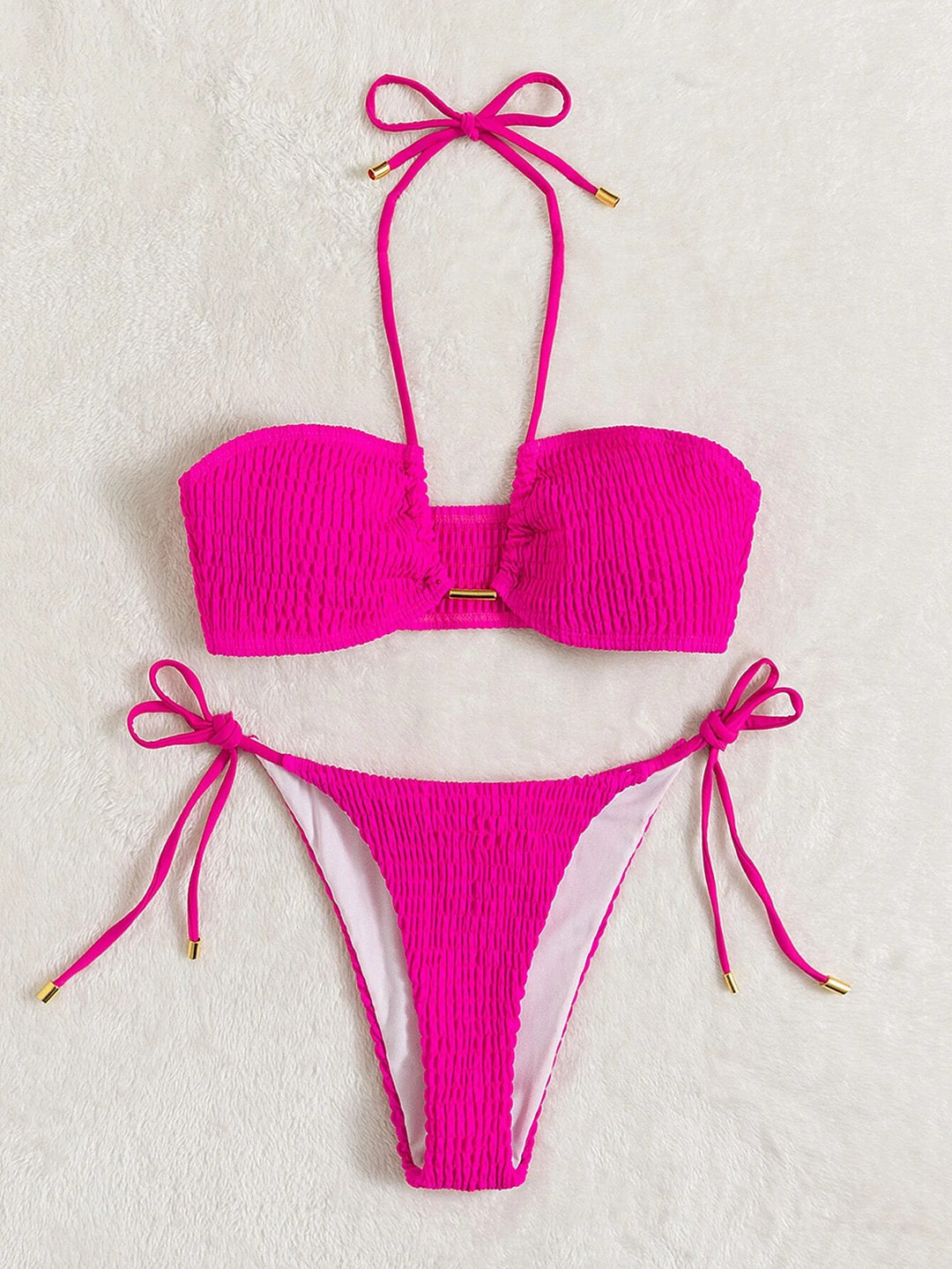 Dame Bandeau-Bikini med justerbare stropper og rynker Stilla