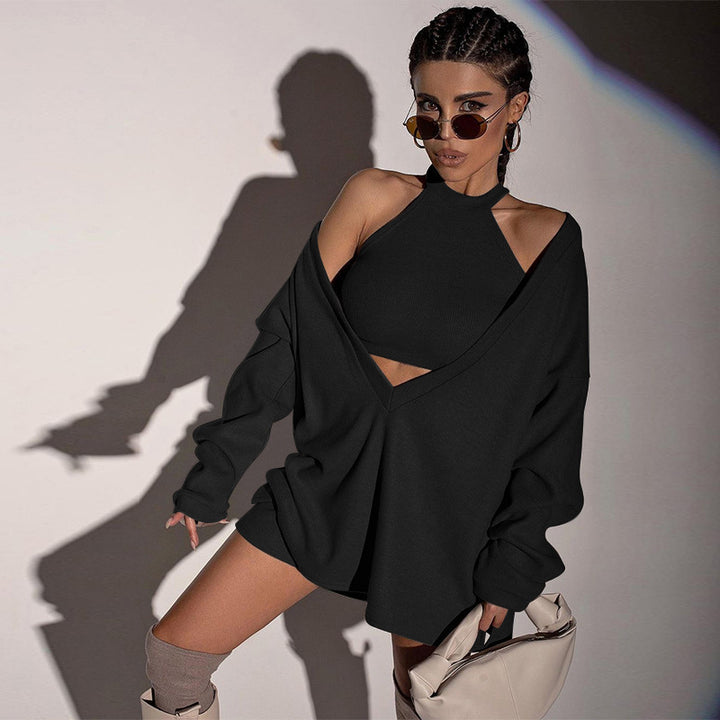 Dame Fashion Set bestående af tætsiddende top og løst skåret cardigan Stilla