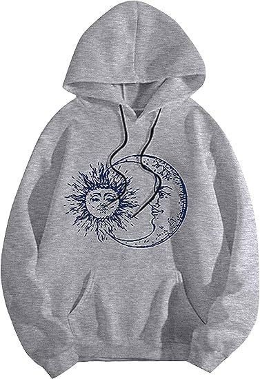 Kvinders hoodie med kunstnerisk sol-måne motiv Skovae