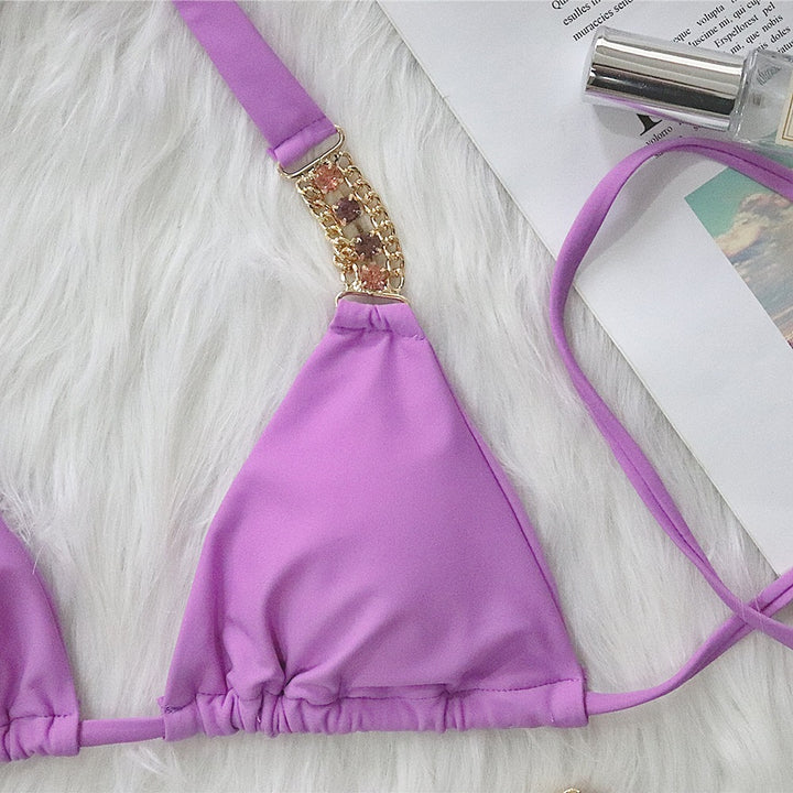 Dame Elegante Bejeweled Triangle Bikini Sæt Stilla