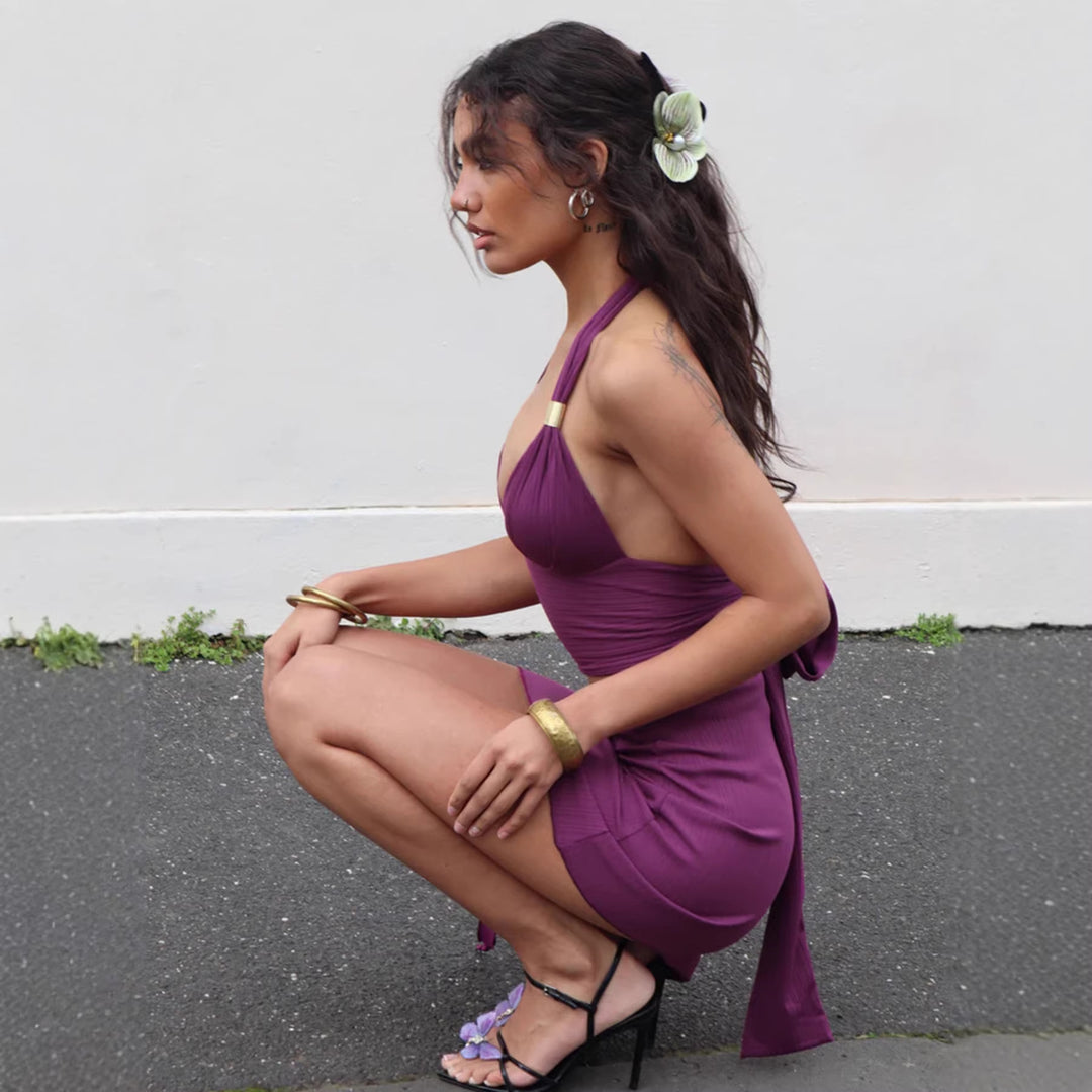 Dame sæt af crop-top og asymmetrisk nederdel med flæser-Skovae