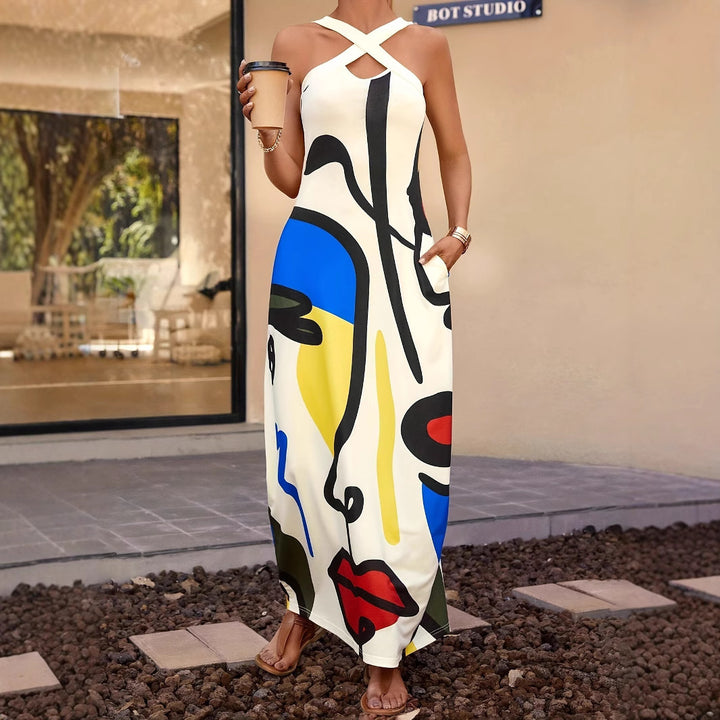 Dame Cross-Back Abstrakt Kunst Maxi Kjole Stilla
