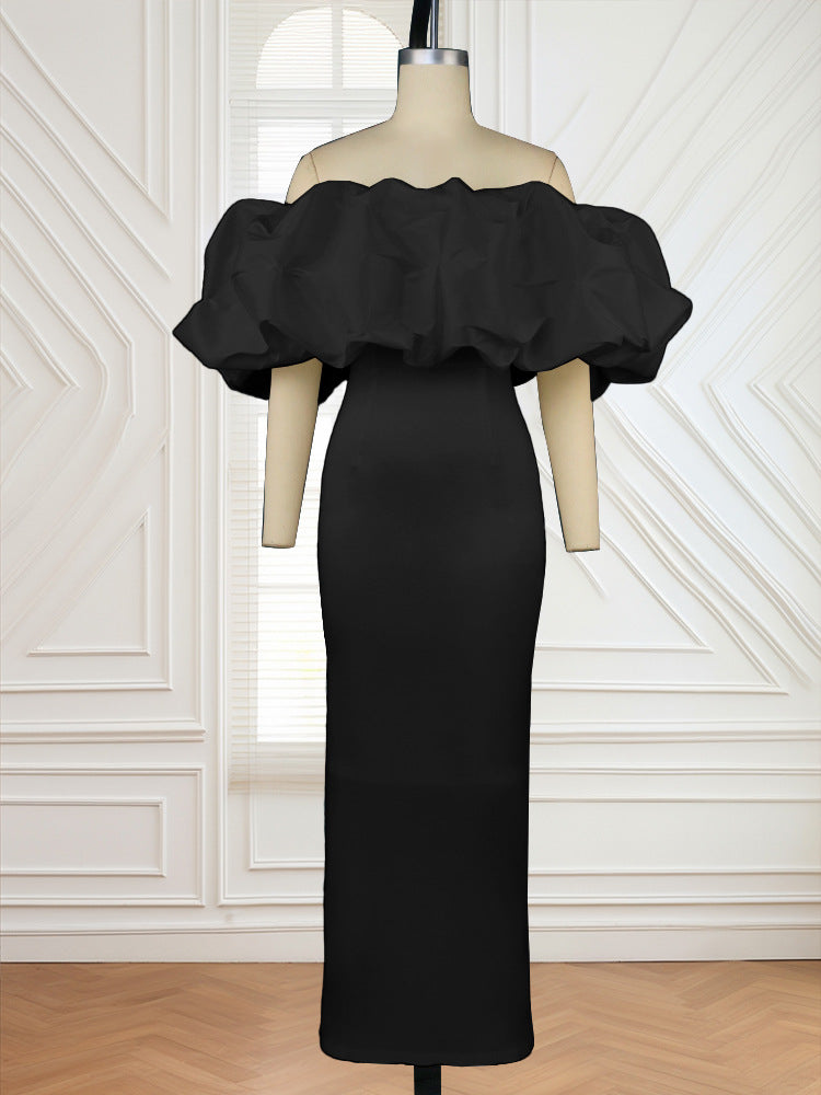 Damer Elegant Off-shoulder Maxikjole med voluminøse flæsekanter Skovae