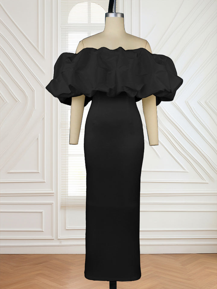 Damer Elegant Off-shoulder Maxikjole med voluminøse flæsekanter Skovae