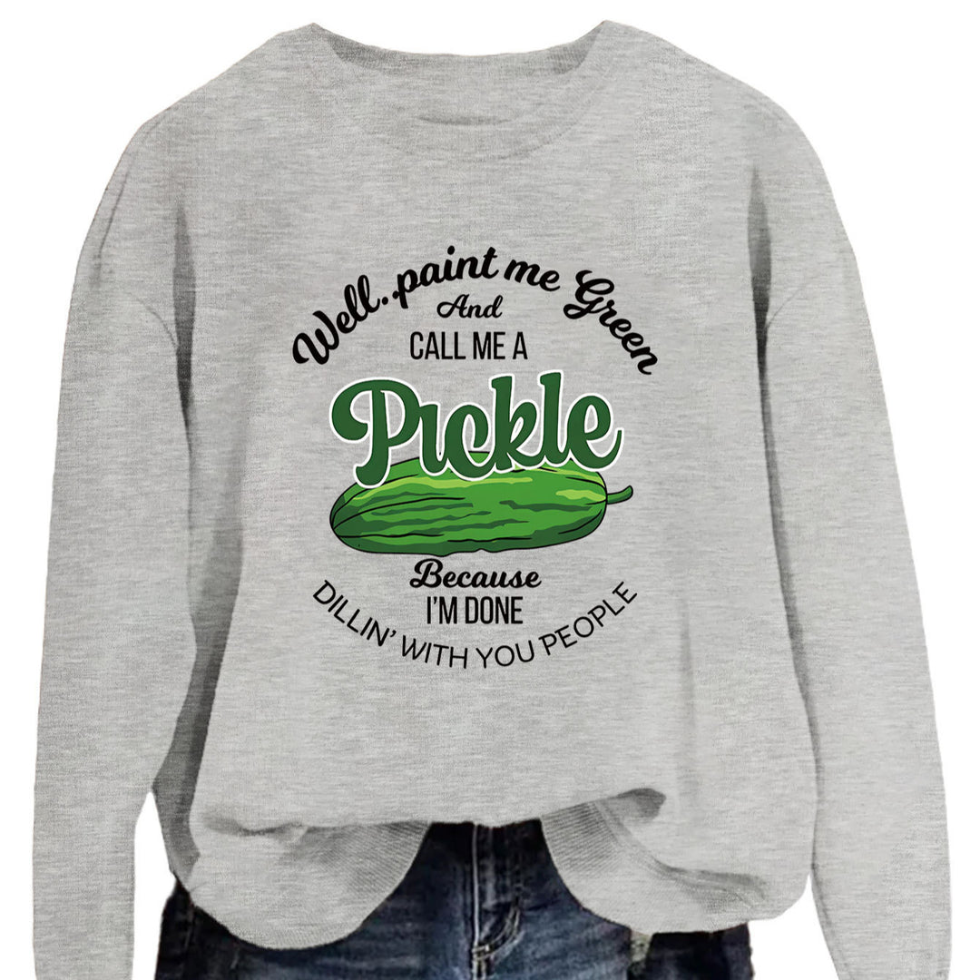 Kvinders sweatshirt med et sjovt agurkmotiv og kreativt tryk Stilla