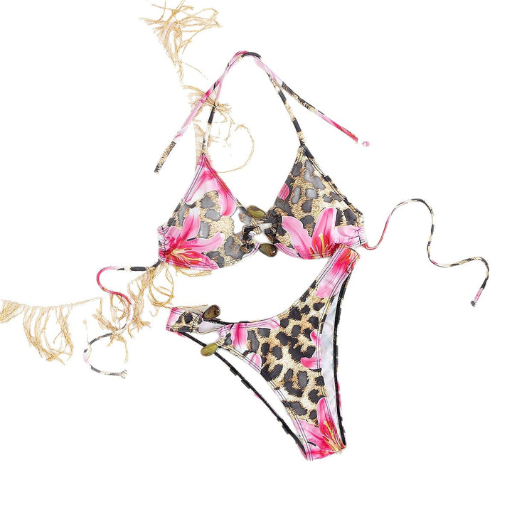 Dame trekant-bikini-sæt med blomster mønster Skovae