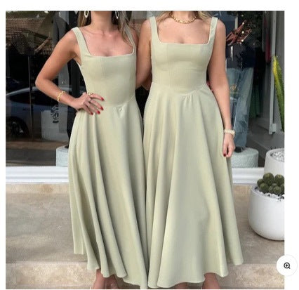 Dame maxikjole med smalle stropper og flydende skirt Stilla