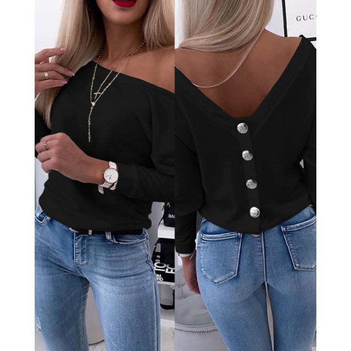 Dame Off-Shoulder Knap-besætning Langærmet Bluse Stilla