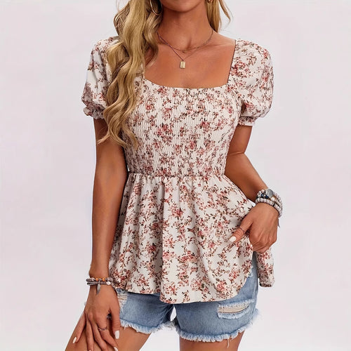 Dame Smocked Floral Peplum Top Stilla