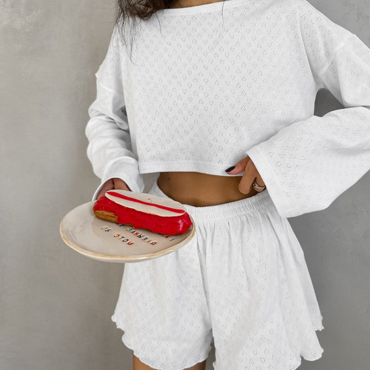 Dame moderigtigt Crop-Top og korte Sweat-Shorts sæt Stilla