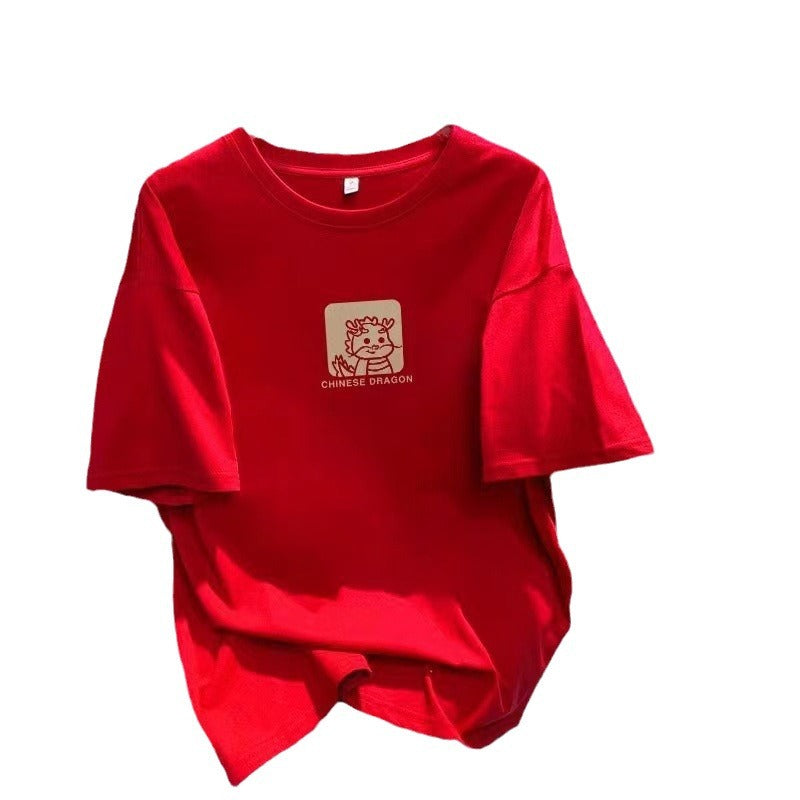Dame T-shirt med kreativ dragemønster og behagelig oversized pasform Stilla