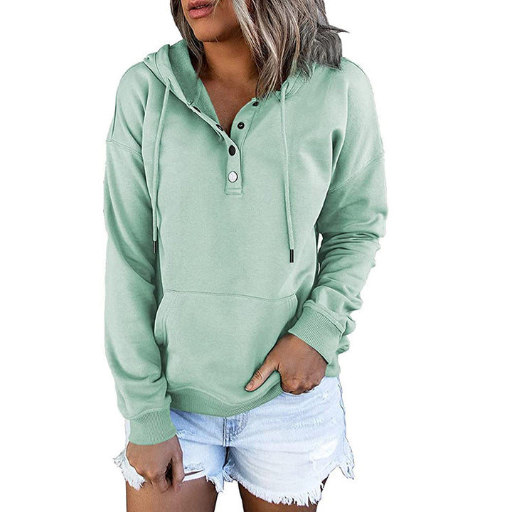 Dame hættepullover med knaplister og kengurulomme Stilla