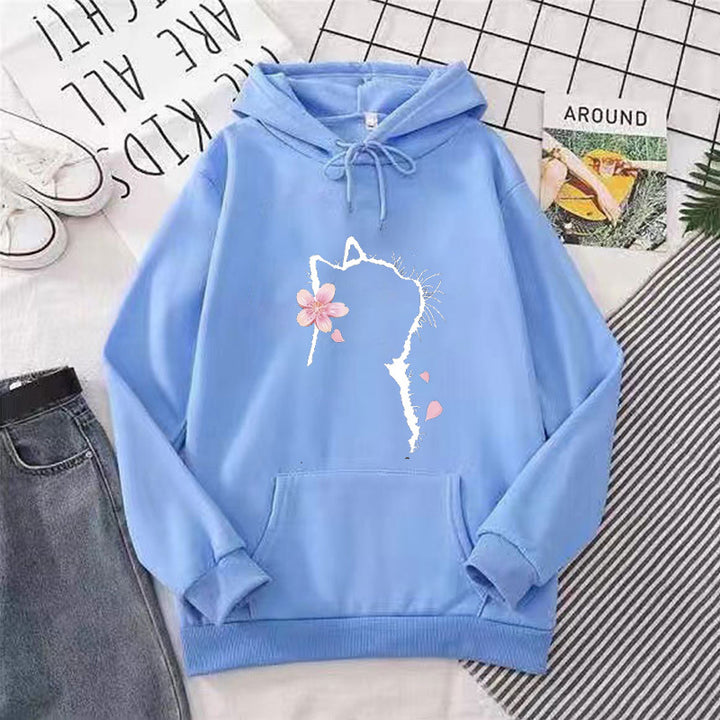 Kvinders hoodie med blomsterkat design Skovae