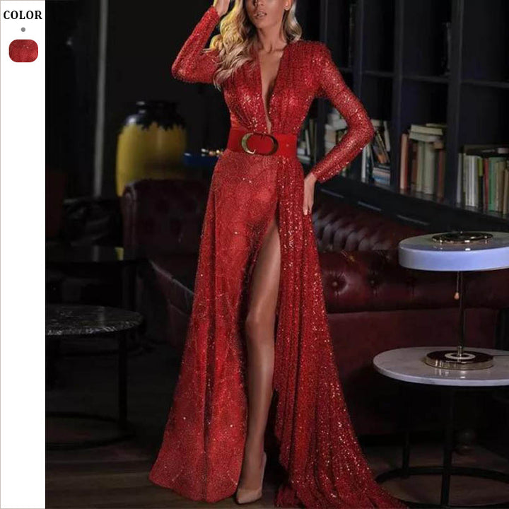 Dame Glamourøst Aftenkjole med dyb slids og skinnende stof Stilla