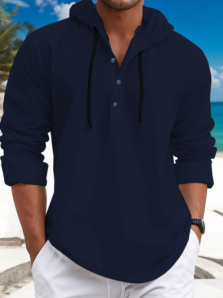 Herren nan sommerligt Hoodie-Henley med skjult knaplukning, snor og rundet kant Skovae