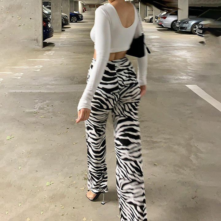 Femme Høj talje Zebra-mønster-bukser Stilla