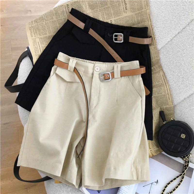 Dame Skræddersyet Casual Højtaljede Shorts med unikt Bælte-Design Stilla