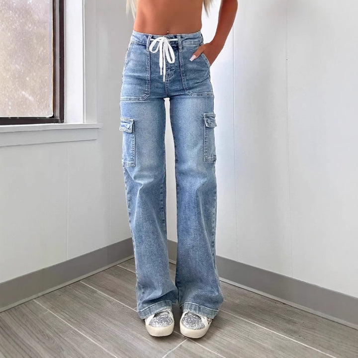 Dames cargo jeans med brede ben og høje lommer Skovae