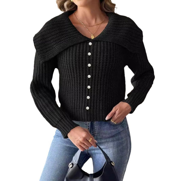 Dame elegant strikpullover med smart krave og strukturerede detaljer Stilla