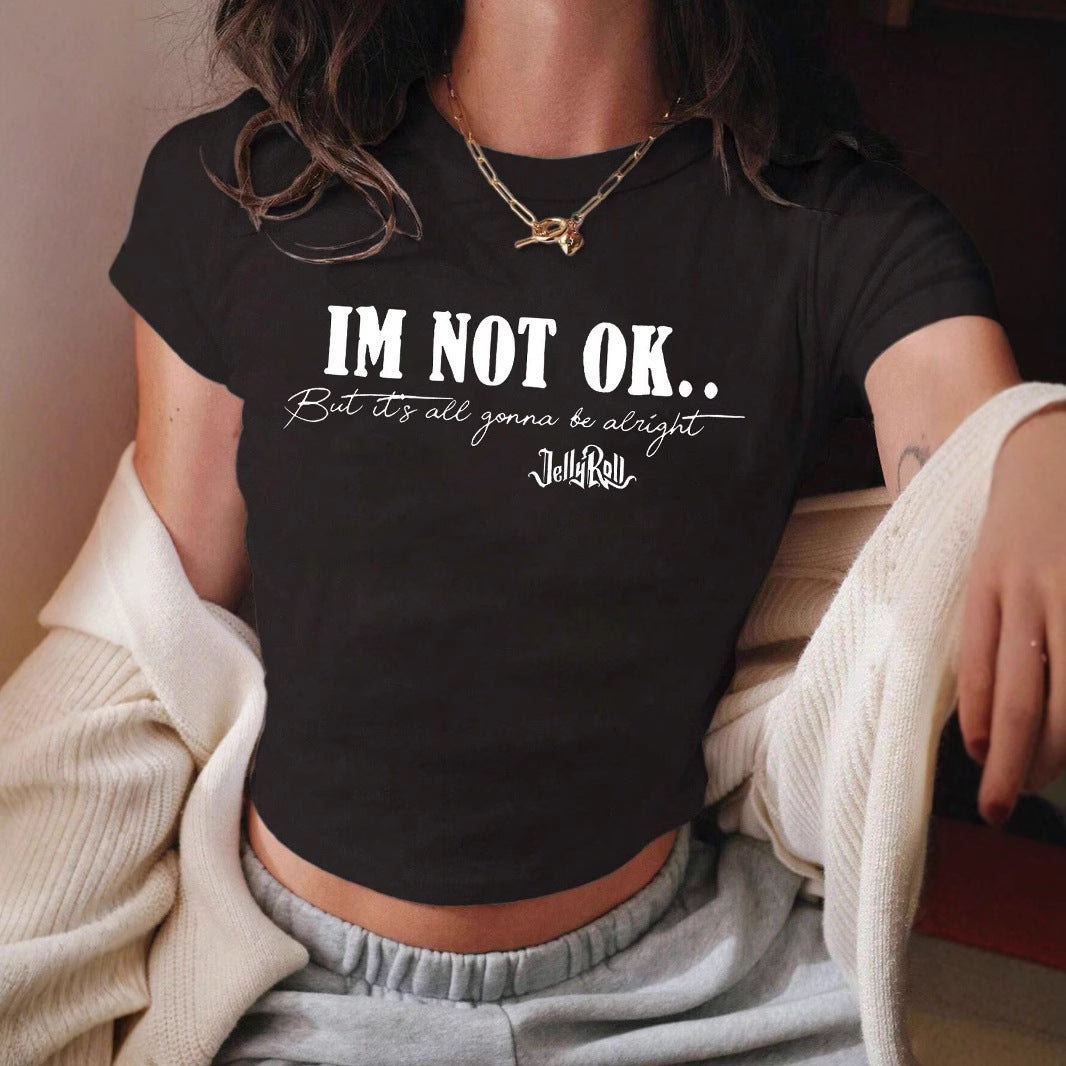 Dame Crop-Shirt med inspirerende tekst Skovae