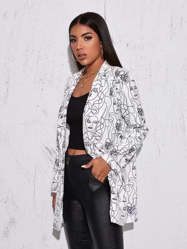 Dame Fashion Blazerjakke med spændende comic-design og afslappet snit Stilla