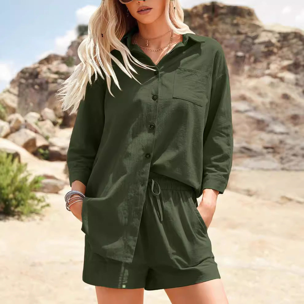 Dame casual kortærmet skjorte og bermuda shorts ensemble Stilla