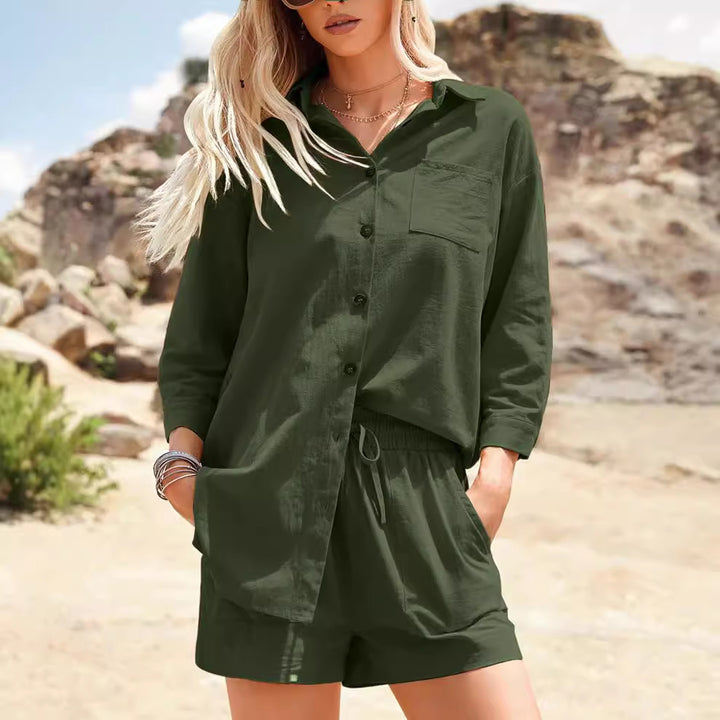 Dame casual kortærmet skjorte og bermuda shorts ensemble Stilla