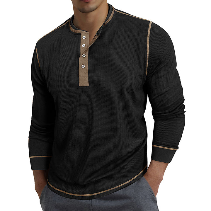 Herrer langærmet skjorte med moderne Henley-krave og fine detaljer Stilla