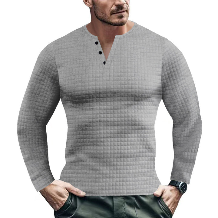 Herrer langærmet Henley-shirt med struktureret design Stilla