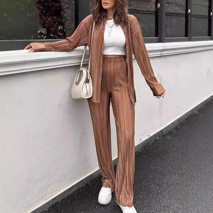 Damer Elegant Plisseret Bukser med Matchende Bluse Stilla