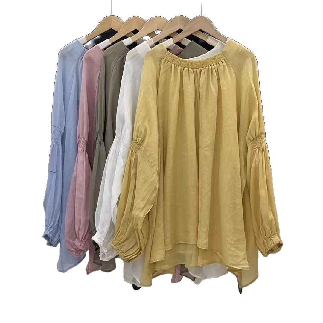 Femme Let Flydende Tunika-Bluse med Ballonærmer Stilla