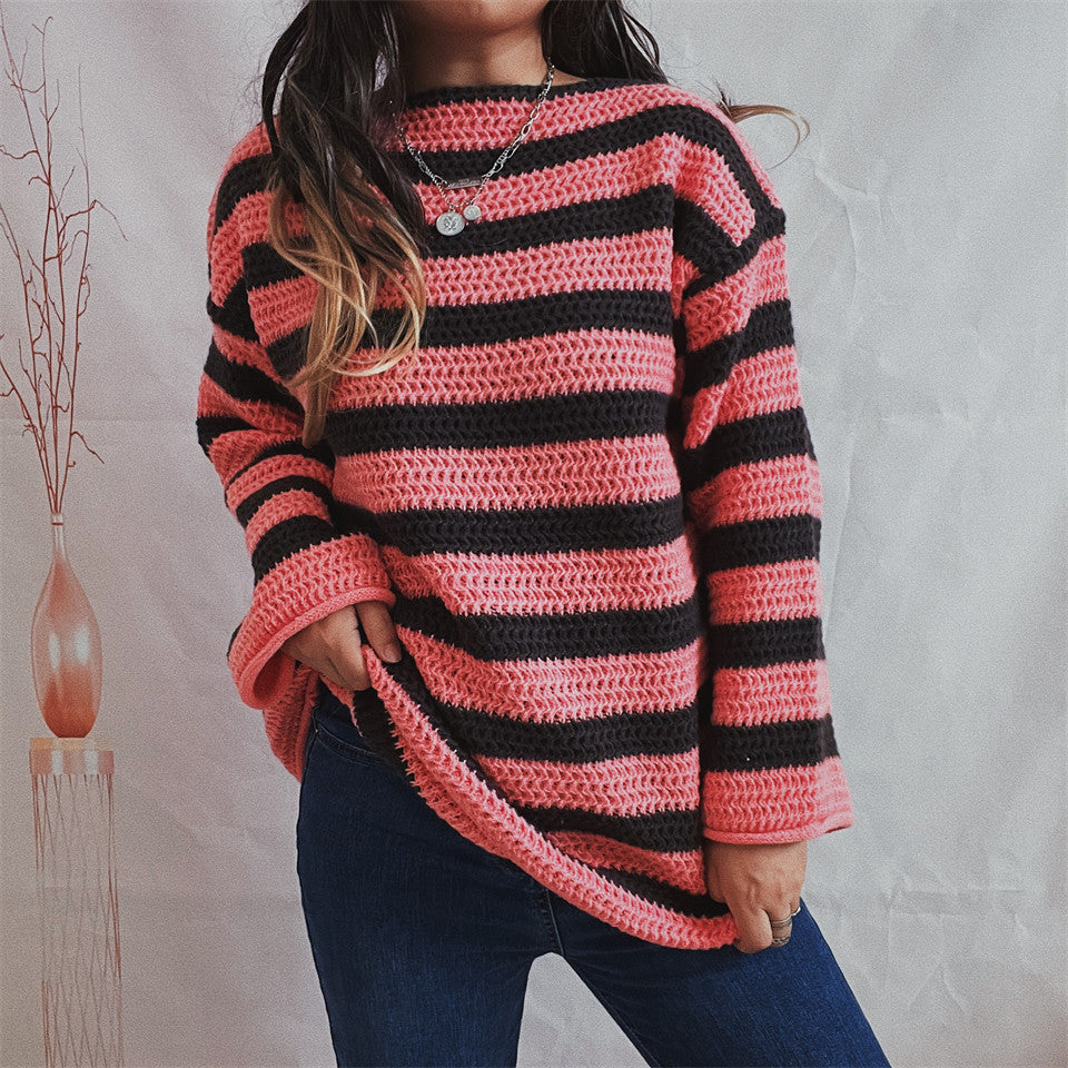 Kvinders strikket oversized sweater med bred stribemønster Stilla